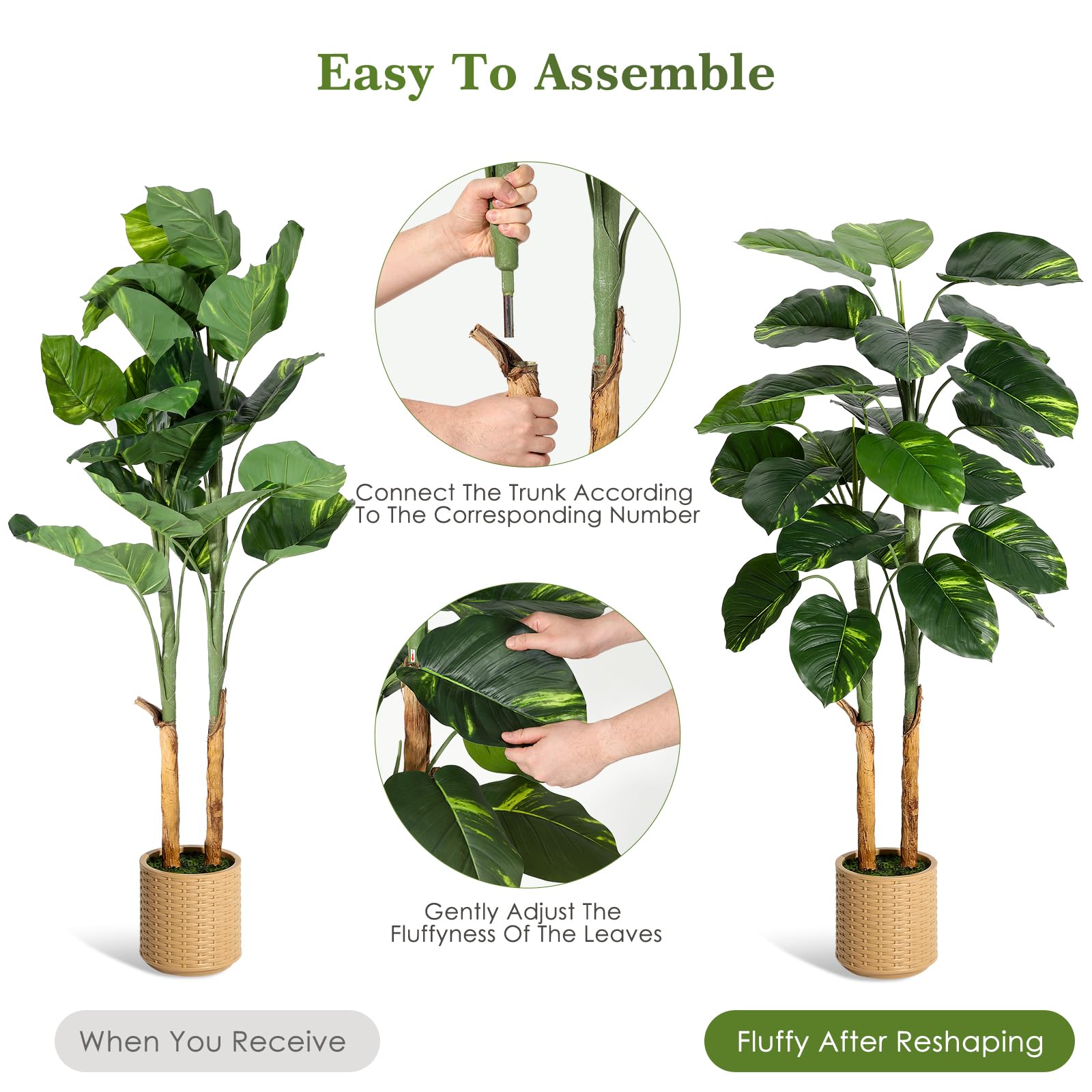 Garvee Plante artificielle 152 cm avec pot décoratif, branches ajustables et feuilles réalistes, décoration intérieure pour maison et bureau