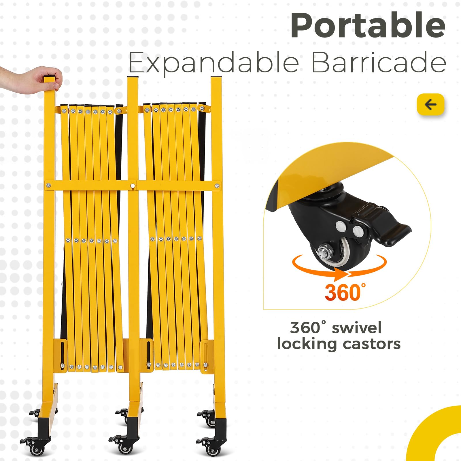 Garvee Barrière de sécurité extensible 488 cm, métal pliable avec roulettes, robuste, pour circulation, jaune et noir