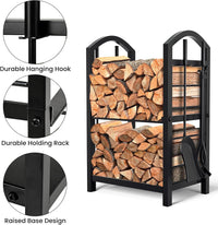 Étagère en bois Garvee pour usage intérieur et extérieur avec accessoires de cheminée, 40 x 30 x 75 cm, noire, résistante