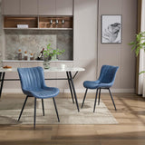 Garvee Chaises de salle à manger rembourrées en cuir PU, pieds métal stables, style mid-century, pour cuisine et salon, lot de 2, noir - Rayures verticales bleues