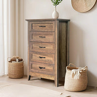 Garvee commode style campagne, 5 tiroirs, bois vieilli, imperméable, chambre, salon, 40 × 70 × 114 cm, brun