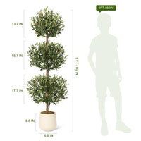 Garvee Lot de 2 oliviers artificiels topiaires 152 cm à triple boule, avec mousse et pot intérieur, décoration pour maison, bureau, porche et entrée