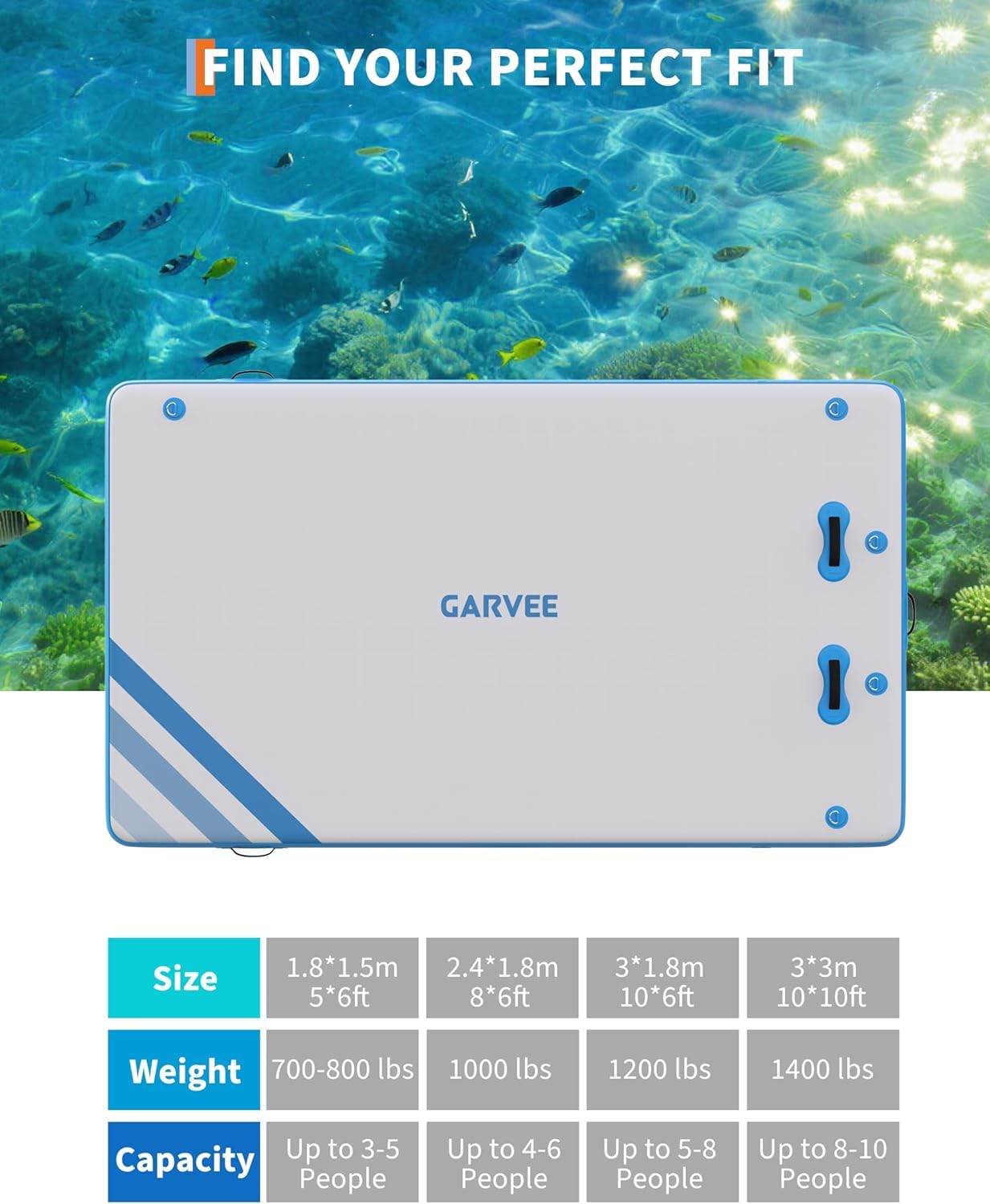 Garvee Plateforme Flottante Gonflable 244 × 183 cm, PVC Résistant avec Échelle en Corde, Surface Antidérapante et Ancrage Sécurisé pour Piscine et Plage