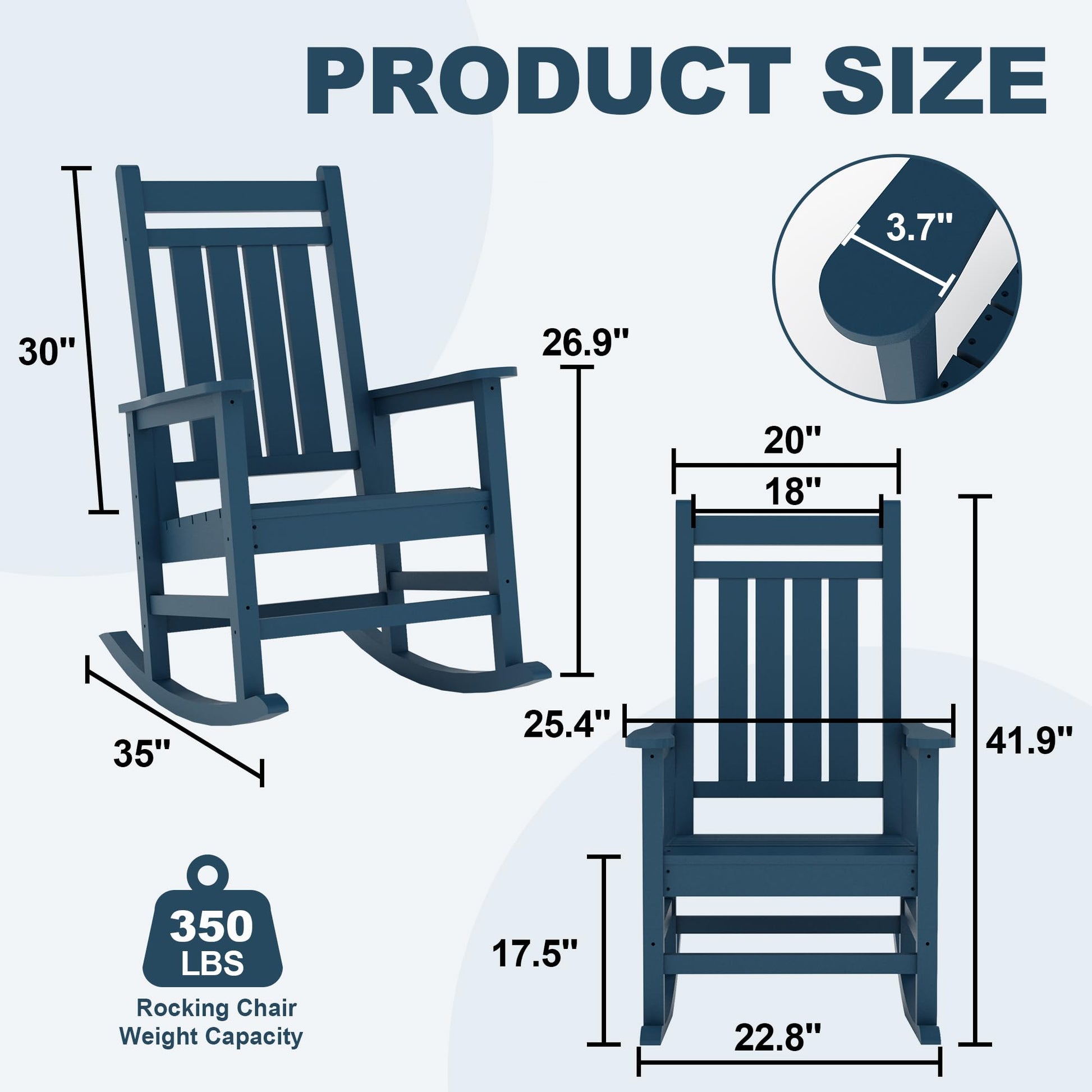 Garvee Fauteuil à bascule d’extérieur en HDPE bleu marine, assise large avec accoudoirs spacieux, résistant aux intempéries, pour jardin et porche
