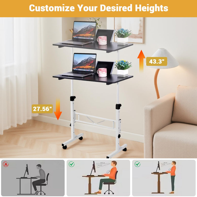 Bureau roulant avec quatre roues lisses et verrouillables