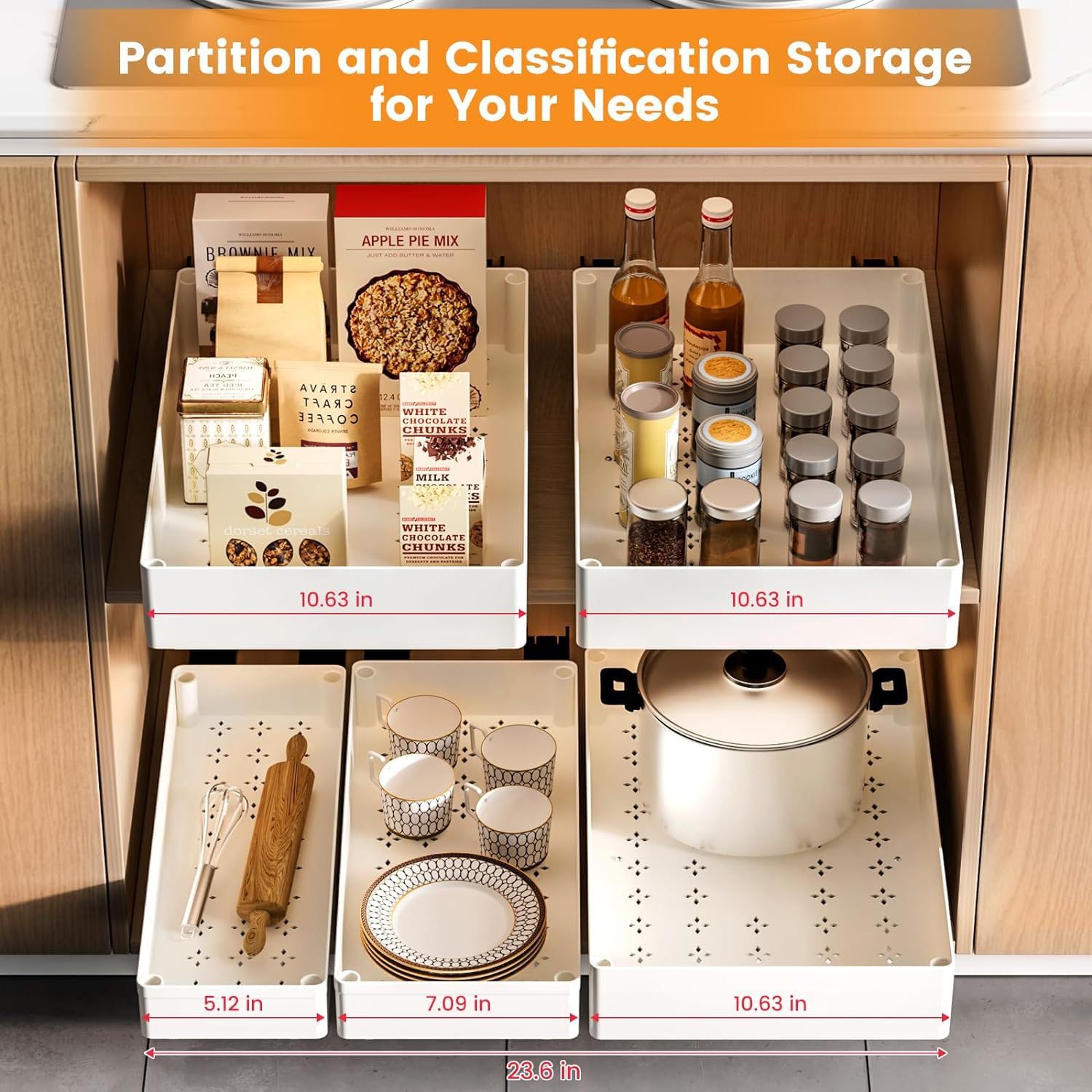 Organisateur de tiroir coulissant Garvee pour la cuisine, en métal, grand format (27 cm), antidérapant, pour la cuisine et la salle de bain, polyvalent