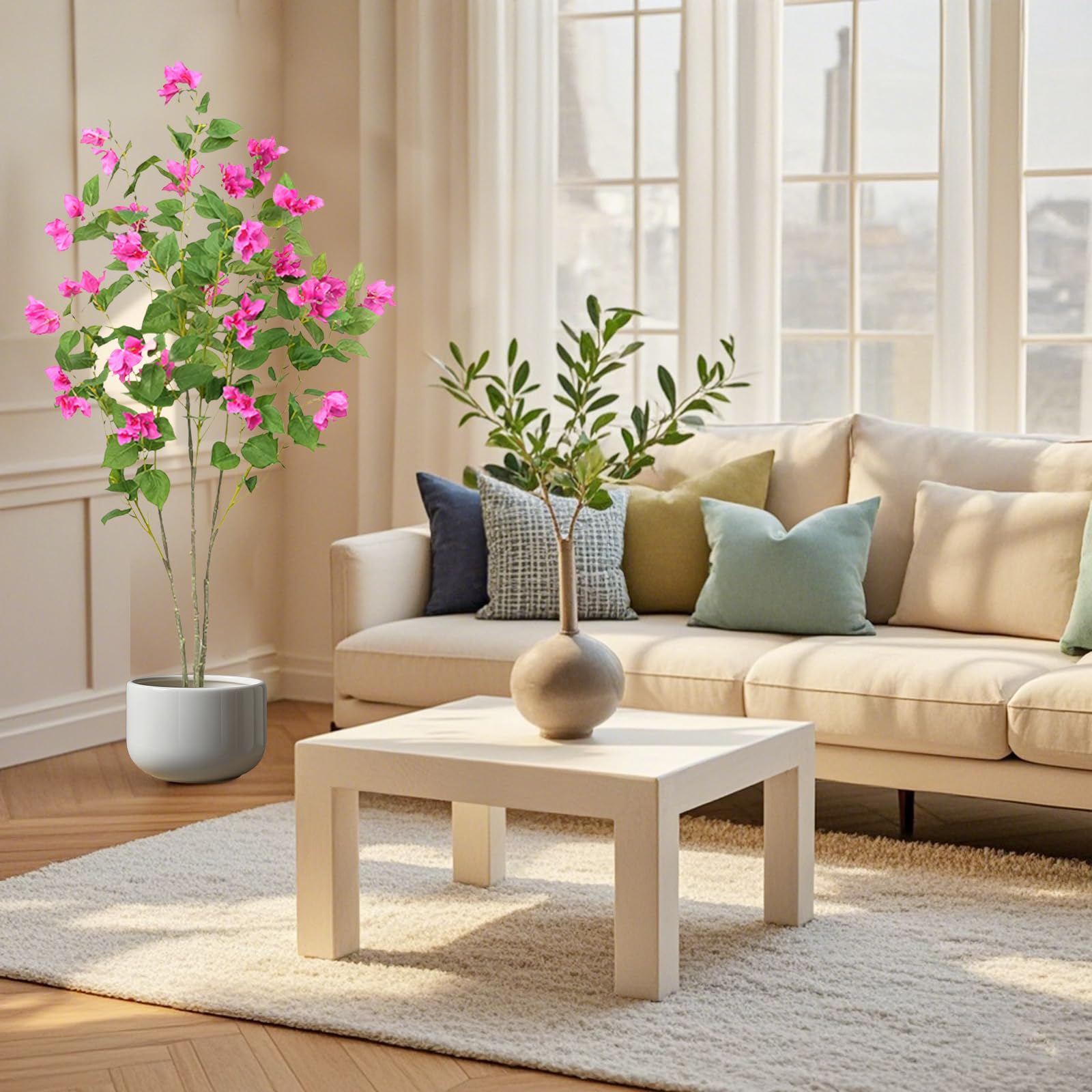 Bougainvillier artificiel Garvee de 1,20 m, facile d'entretien, pour la décoration de bureau et de maison, vert, en plastique