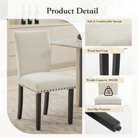 Ensemble de 2 chaises de salle à manger rembourrées Garvee, style moderne, garniture cloutée, tissu, ergonomiques, pieds en bois, beige, pour la cuisine et la salle à manger