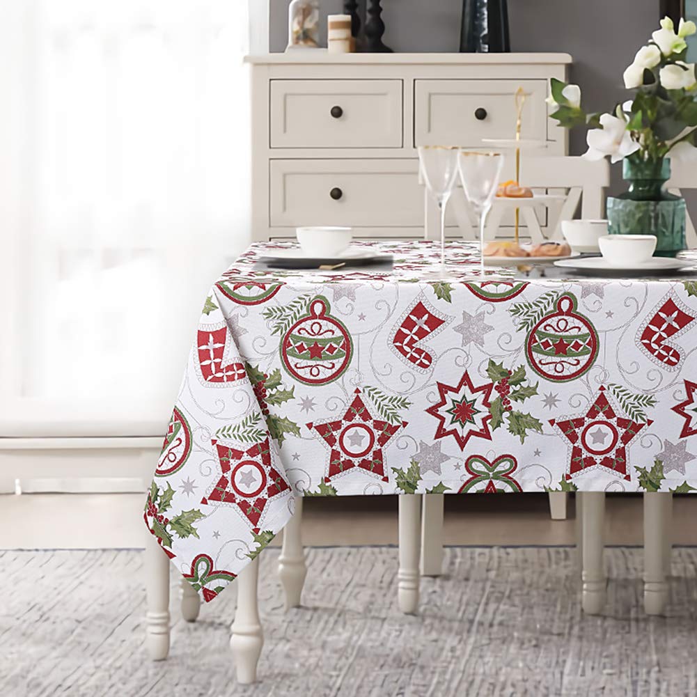 Garvee Nappe de Noël en polyester résistant à l'huile et aux plis, facile à nettoyer, motif festif rectangulaire, pour intérieur et extérieur, 132 × 229 cm, 132 cm × 132 cm