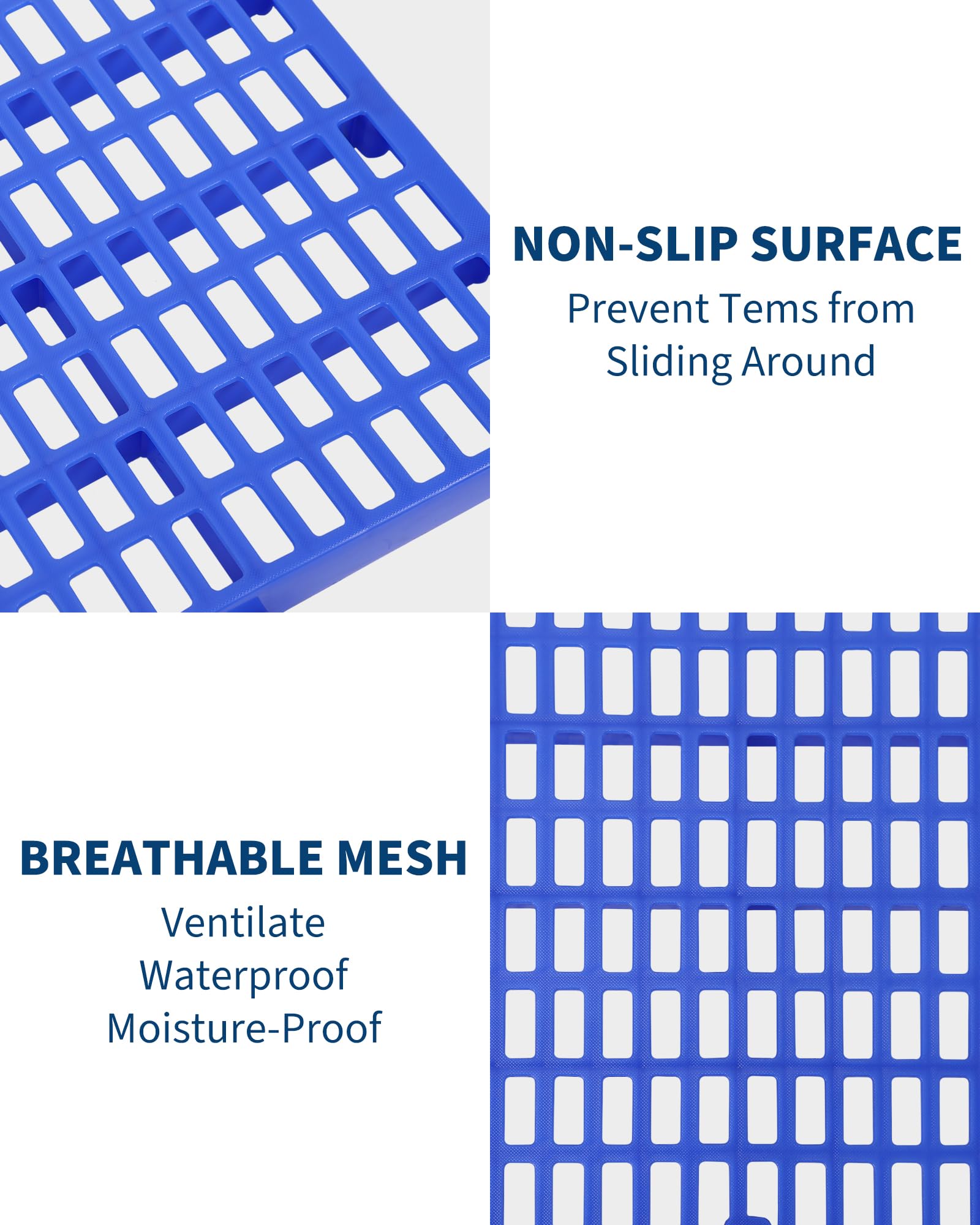 Ensemble de 6 palettes en plastique bleu Garvee, 30 x 60 x 3 cm, capacité de charge de 500 kg, antidérapantes, empilables et recyclables, pour entrepôt et garage.