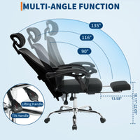 Chaise de bureau ergonomique Garvee en maille avec dossier haut, appui-tête réglable, repose-pieds, hauteur réglable, respirante, roulettes, noire