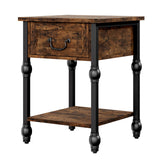 Garvee Beistelltisch Säulendesign Mit Schublade Für Wohnzimmer Und Schlafzimmer 40x40x60 cm Vintage - 