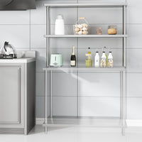 Étagère double supérieure Garvee en acier inoxydable 12 x 48 pouces, réglable, à 2 niveaux, pour cuisine et atelier, résistante à la rouille et robuste.