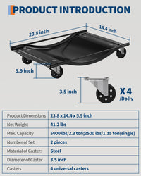 Ensemble de chariots de manutention Garvee, 2 pièces, capacité de charge de 2268 kg (5000 lb), rouleaux en acier de 8,9 cm (3,5 po), construction robuste en acier pour voitures et VUS, noir
