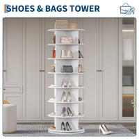 Tour à chaussures rotative Garvee à 7 niveaux, rotation à 360°, MDF 12 mm, idéale pour le salon et l'entrée, gain de place, polyvalente et autoportante.