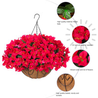 Ensemble de bougainvilliers artificiels Garvee avec panier pour jardin et terrasse, résistant aux intempéries et aux UV, rouge et vert