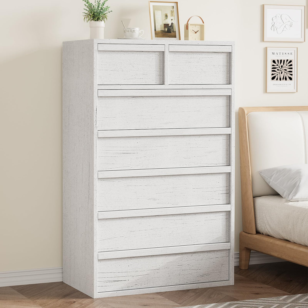 Commode Garvee à 7 tiroirs offrant un grand espace de rangement pour la chambre et le salon, hauteur 117 cm, bois robuste, design moderne