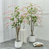 Arbre artificiel fleuri Garvee de 1,5 m, fleurs roses, structure en plastique et béton, pour la décoration intérieure et extérieure