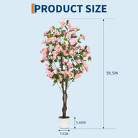 Osmanthus artificiel Garvee de 1,5 m avec 252 fleurs blanches, tronc en bois naturel, facile d'entretien, pot stable pour la décoration intérieure et extérieure