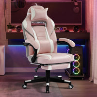 Garvee Chaise gaming ergonomique rose avec repose-pieds, appui-tête et soutien lombaire, pivotante 360°, hauteur réglable, capacité 136 kg, adulte et ado