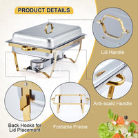 Garvee Lot de 2 chauffe-plats dorés 8 QT en acier inoxydable, 62 x 35,5 x 30,5 cm, pour buffets, traiteurs, fêtes et mariages