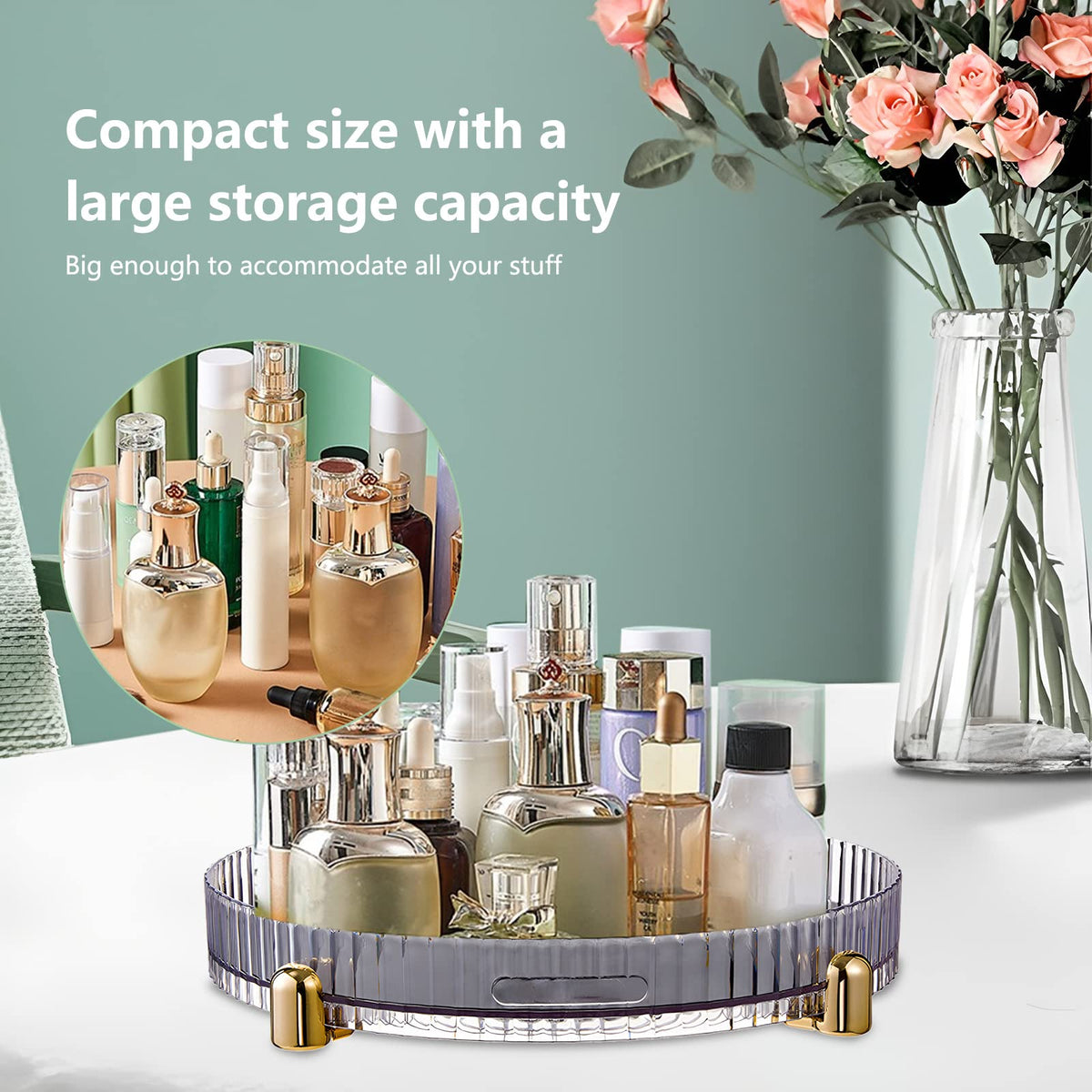 Organisateur rotatif Garvee, plateau de rangement pivotant à 360° pour cosmétiques, porte-épices de cuisine, transparent, 28 x 28 x 4,7 cm