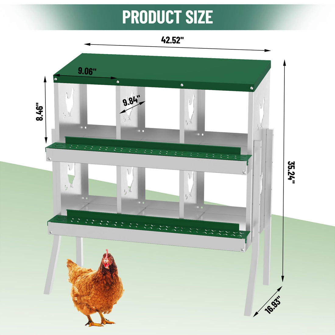 Garvee pondoir pour poules à 6 compartiments avec support métallique, acier galvanisé de 0,7mm, idéal pour poulaillers, fermes et basses-cours, vert