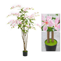 Arbre artificiel fleuri Garvee de 1,5 m, fleurs roses, structure en plastique et béton, pour la décoration intérieure et extérieure