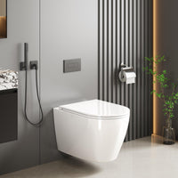 WC suspendu GARVEE Senza Bordi, en céramique, forme en D, 55,5 cm, blanc, avec abattant automatique, pour salles de bains modernes