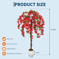 Bougainvillier artificiel Garvee de 1,20 m avec 168 fleurs rouges et tronc naturel, en polyester, facile d'entretien, stable, pot noir, pour salon et bureau