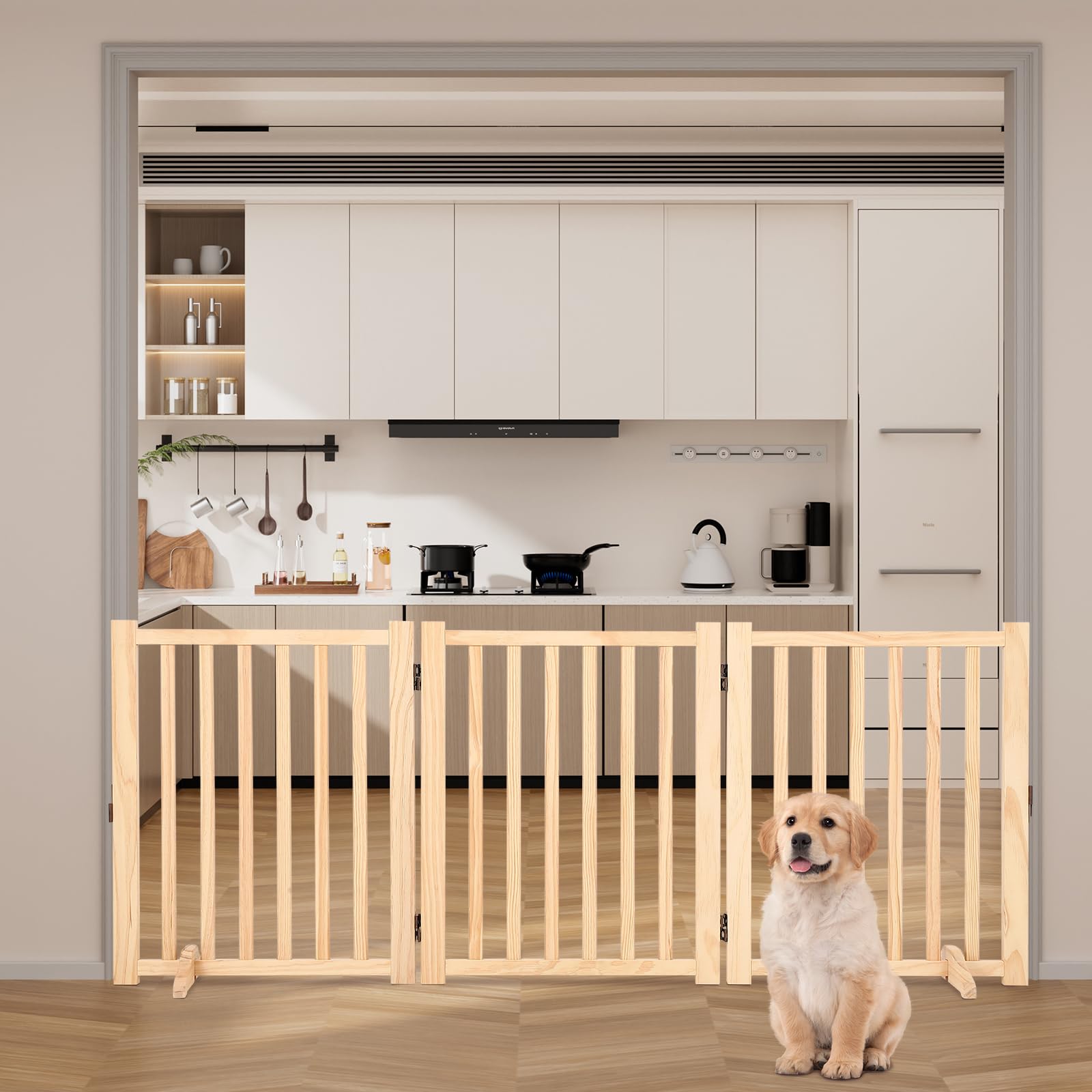 Barrière pour chien en bois Garvee, autoportante, sans peinture, pliable, 3 panneaux, 61 cm de haut, antidérapante, pour portes et escaliers
