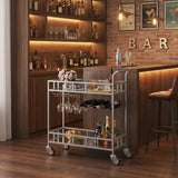 Garvee Chariot Bar à Vin 2 Niveaux avec Étagères Miroir, Porte-verres, Cadre argenté, Roulettes Verrouillables, Parfait pour Salon et Fête, 38 cmD x 86 cmW x 90 cmH