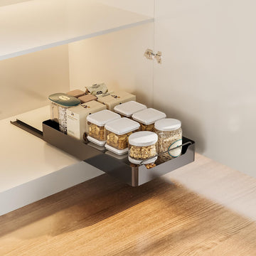 Garvee, tiroir pliable et extensible, organisateur de rangement sous, meuble modulable pour placards de cuisine, 43 × 25 × 18 cm, métal, installation sans perçage, blanc