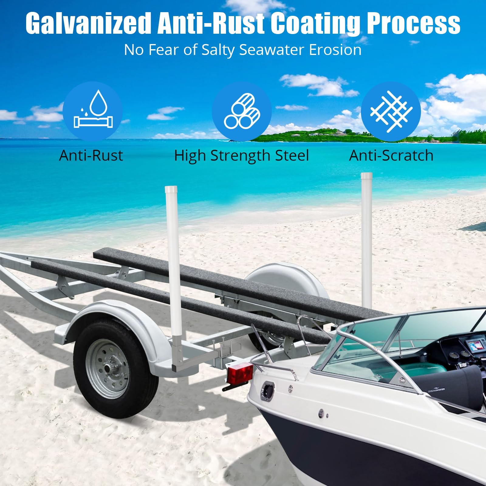 Barres de guidage réglables Garvee de 40 pouces pour remorque de bateau, en acier inoxydable avec protection en PVC, pour bateaux de ski et de pêche, hauteur de 43 pouces, montage flexible