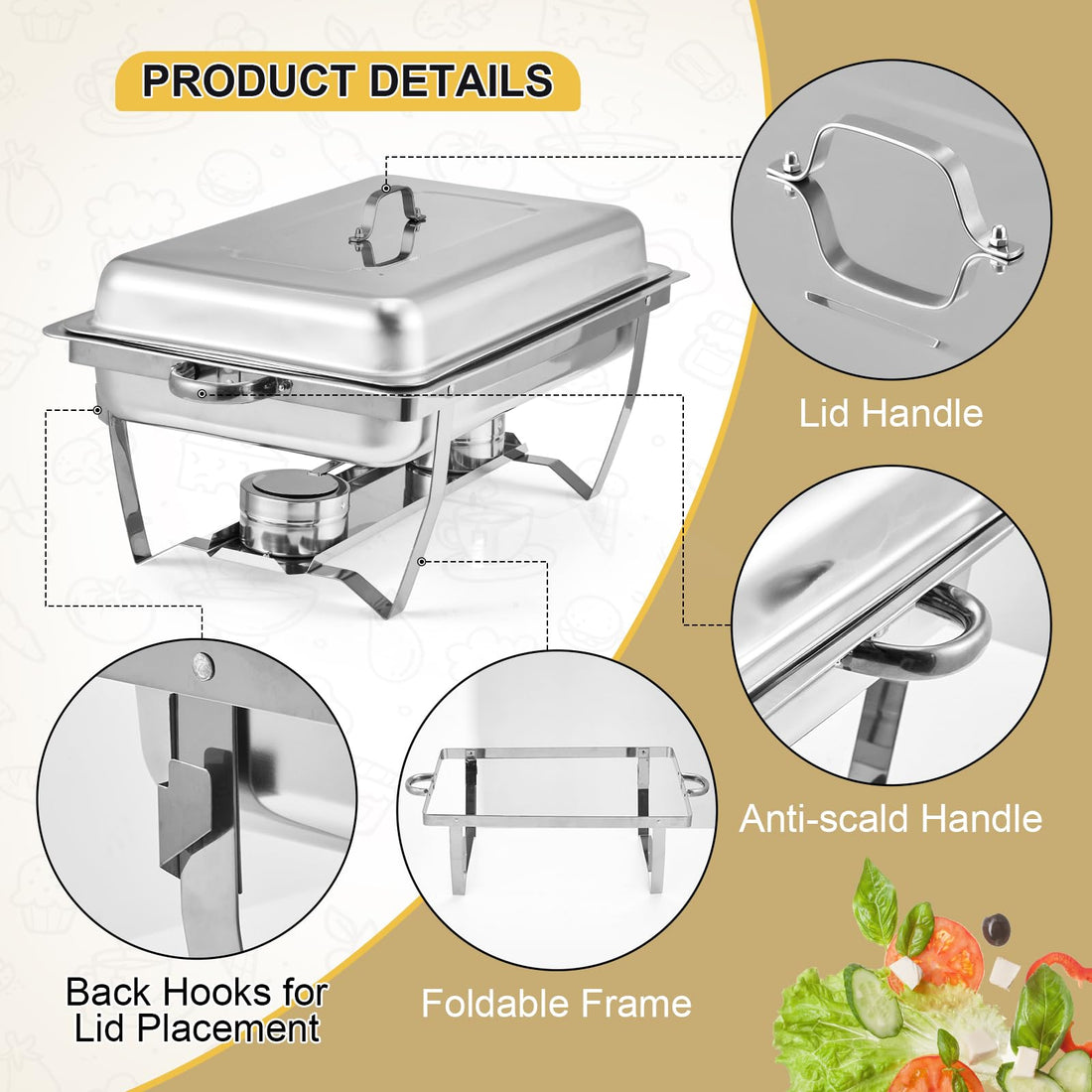 Garvee Ensemble de 4 chauffe-plats argentés, plaques chauffantes en acier inoxydable 7,6L (62×35,5×30,5cm) pour la restauration professionnelle