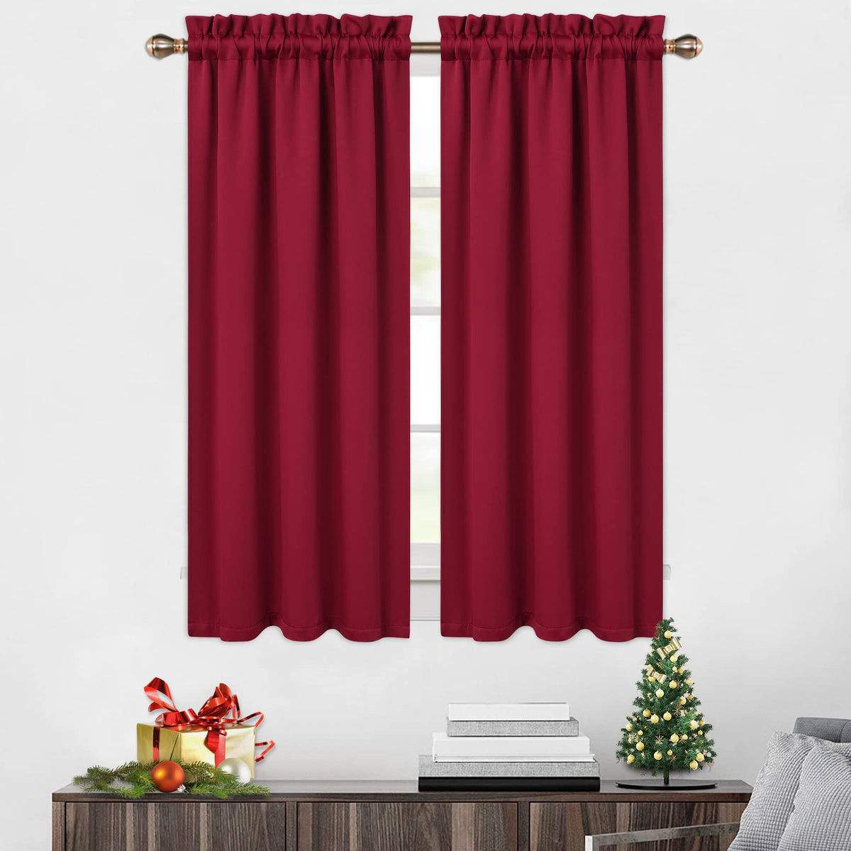 Cantonnières occultantes Garvee, lot de 2, 66 x 114 cm, rouges, pour salon, cuisine, chambre, isolantes thermiques