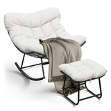 Garvee Grand fauteuil à bascule de patio avec repose-pieds, acier résistant, coussin confortable pour balcon et porche - Blanc