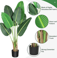 Arbre artificiel Oiseau de Paradis Garvee de 1,7 m (5,5 pi) avec 11 troncs, pot en ciment ajustable, décoration intérieure et extérieure, vert