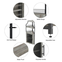Garvee Meuble de rangement d'angle à 5 niveaux, étagères réglables, MDF et métal, porte coulissante de style grange, gris, pour cuisine et salle à manger, 47 × 45 × 154 cm