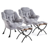 Garvee fauteuil lounge avec repose-pieds pliable, tissu doux gris, structure en acier, ensemble 2 pièces, pour salon et bureau - Tissu doux gris – 2 pièces