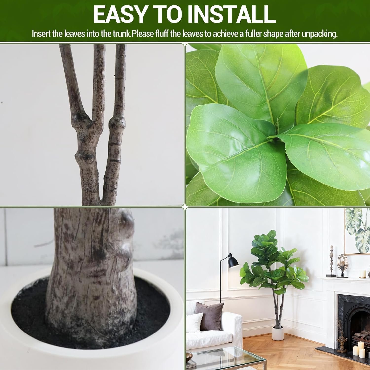 Arbre artificiel d'intérieur Garvee de 1,5 m, réaliste, sans entretien, matériau de haute qualité, polyvalent et durable, idéal pour la décoration de la maison et du bureau, vert.