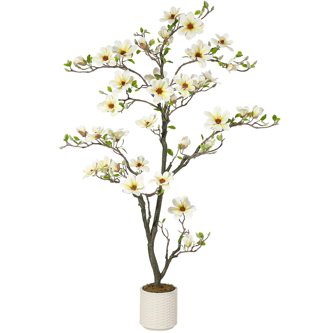 Garvee Plante artificielle de magnolia 180 cm en pot blanc, feuillage ajustable, réaliste, pour maison et bureau