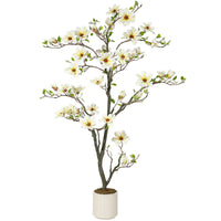 Magnolia artificiel Garvee de 1,8 m (6 pi) blanc avec branches ajustables pour une utilisation intérieure et extérieure, structure en métal, base stable