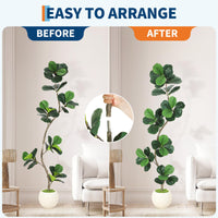 Garvee Ficus lyrata artificiel 183 cm en forme de S, pot blanc, feuilles en soie réalistes et branches ajustables, vert