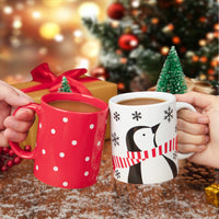 Coffret de 2 tasses de Noël Garvee, Bonhomme de neige et Pingouin, 35 cl, Céramique, Compatible micro-ondes et lave-vaisselle, Coffret cadeau, Décor festif