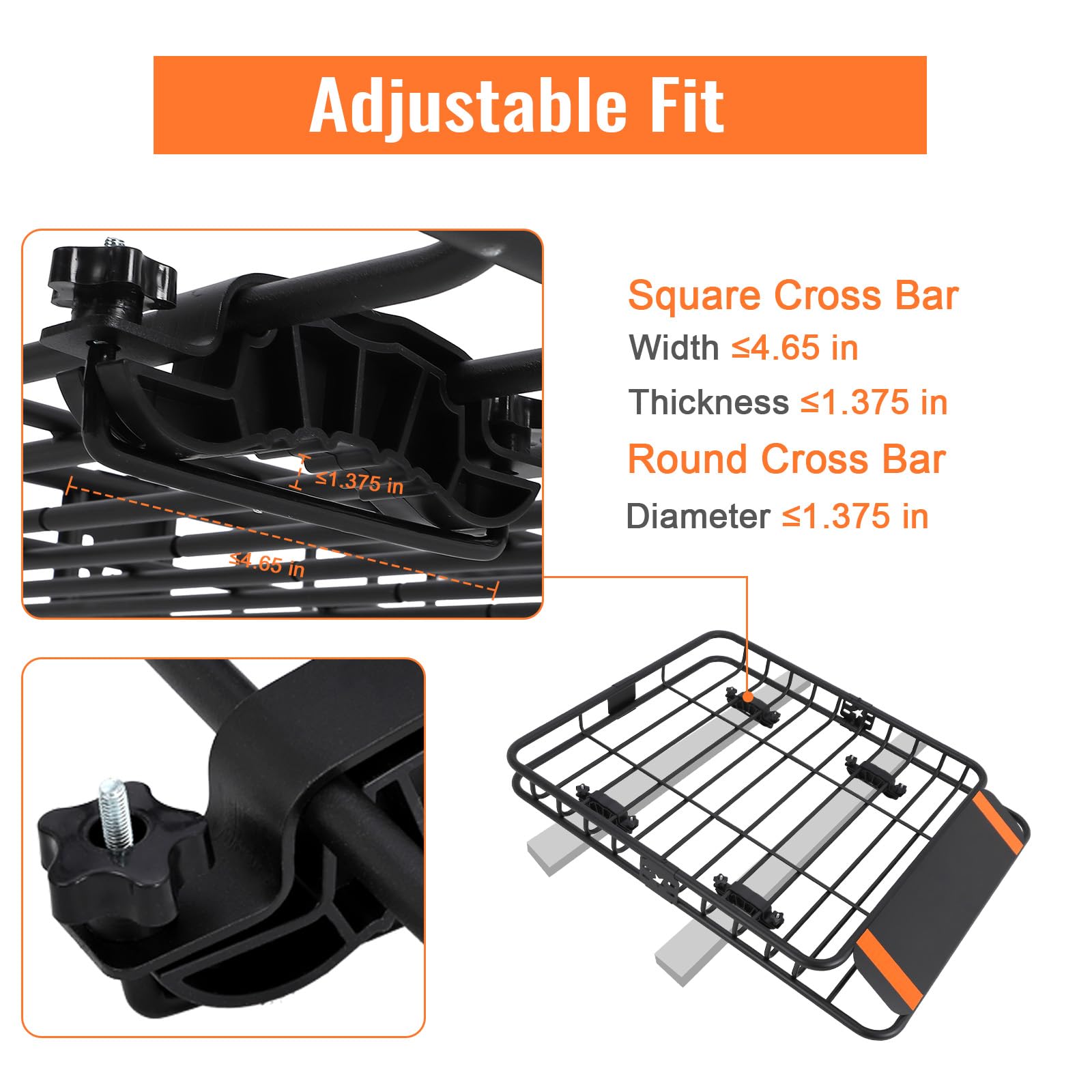 Panier de toit Garvee 117 x 91 x 13 cm en acier thermolaqué pour SUV, camions et camping-cars, capacité de charge de 90 kg