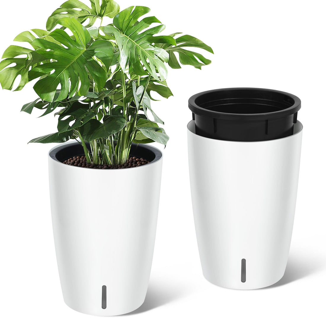 Garvee Lot de 2 jardinières à arrosage automatique de 40 cm (16 po) de haut, blanches, pour intérieur et terrasse