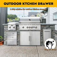 Tiroir de cuisine extérieure Garvee 76 x 58 x 25 cm en acier inoxydable pour barbecue, antirouille, montage encastré, rails silencieux, résistant aux intempéries, idéal pour le jardin et l'espace barbecue.