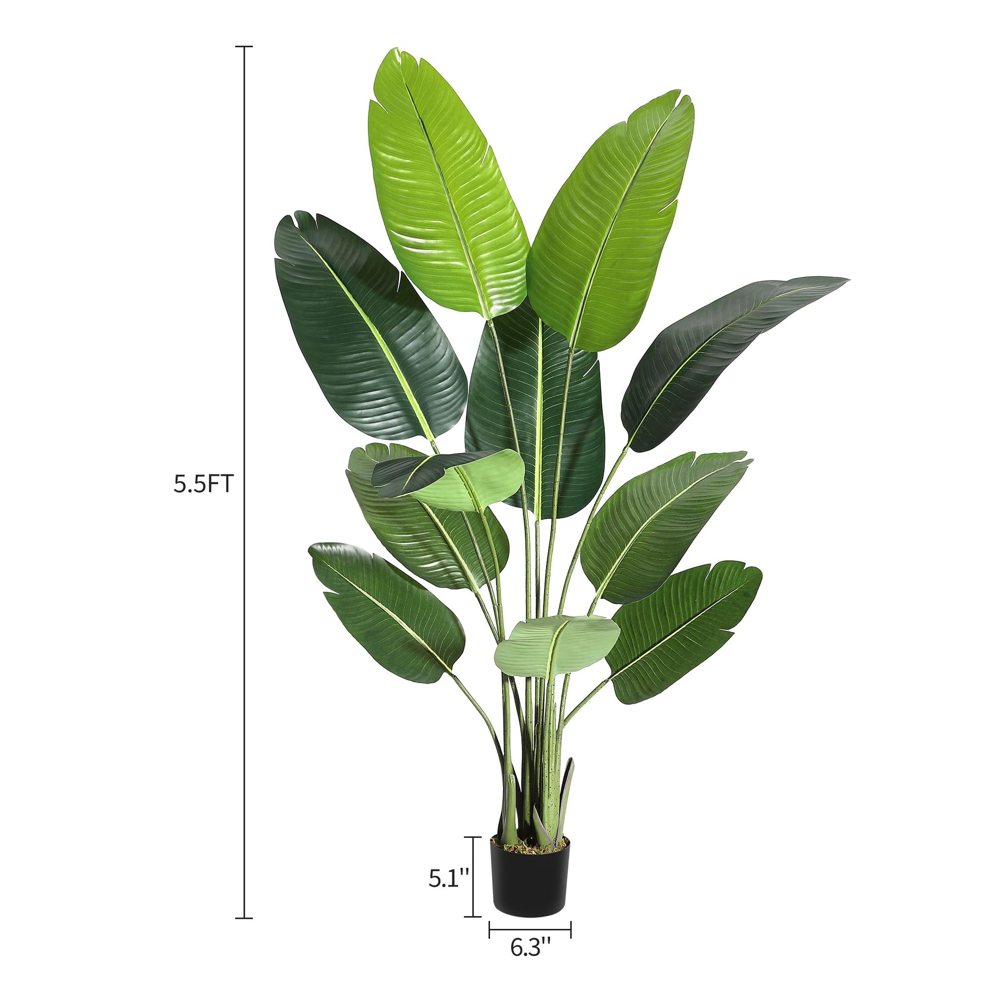 Arbre artificiel Oiseau de Paradis Garvee de 1,7 m (5,5 pi) avec 11 troncs, pot en ciment ajustable, décoration intérieure et extérieure, vert
