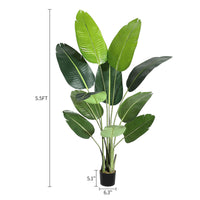 Arbre artificiel Oiseau de Paradis Garvee de 1,7 m (5,5 pi) avec 11 troncs, pot en ciment ajustable, décoration intérieure et extérieure, vert